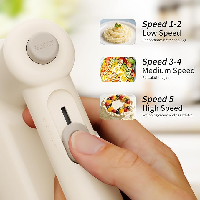 Hand Mixer Electric Handheld, Lightweight Hand Mixer Upgraded Motor, 5-Speed Electric Mixer With Stainless Steel Beaters, Dough Hooks, Westcookaid Turbo Ultra Power+ Eject For Cakes Eggs, White