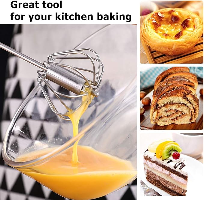 Stainless Whisks, 2 Pieces 10"/12" Hand Push Egg Beater Mixer, Non Electric Easy Whisk Just Pressing and Whisking Save Much Energy Kitchen Utensil for Blending, Whisking, Beating and Stirring