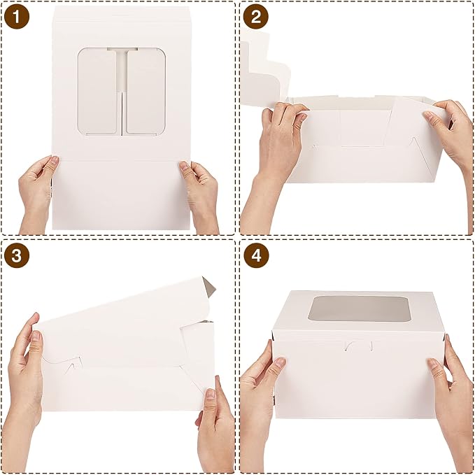 Moretoes 24 Pack Cake Boxes, 10x10x5 Inches with Cake Boards Tall White Square Bakery Boxes Cajas Pasteles for Cakes, Valentine's Day, Mother's Day, Birthday, Wedding, Party, Graduation