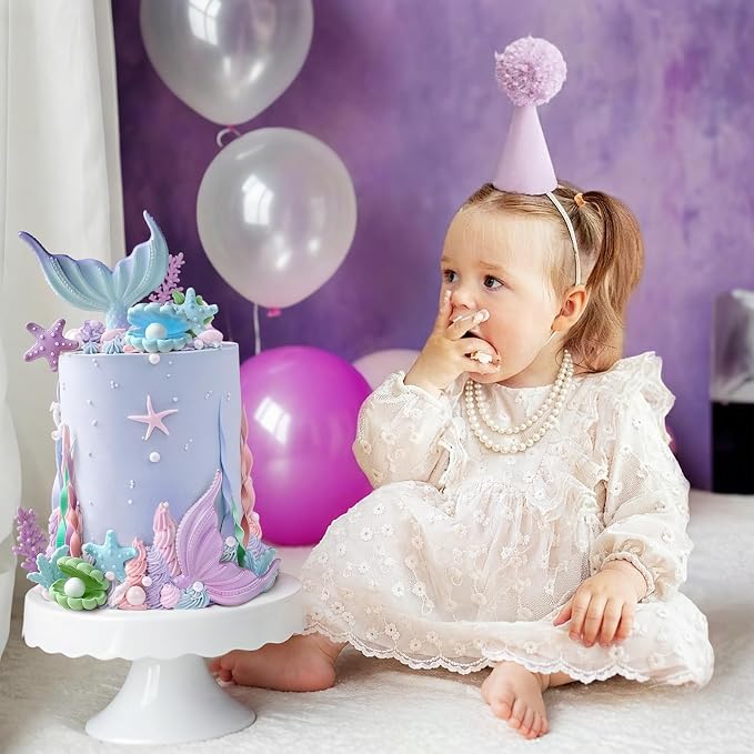 21pcs Mermaid Cake Topper - Mermaid Tail Cake Decorations with Seaweed Shells Starfish Coralal Under the Sea Cake Decorations for Birthday Party Decorations (Blue Purple)