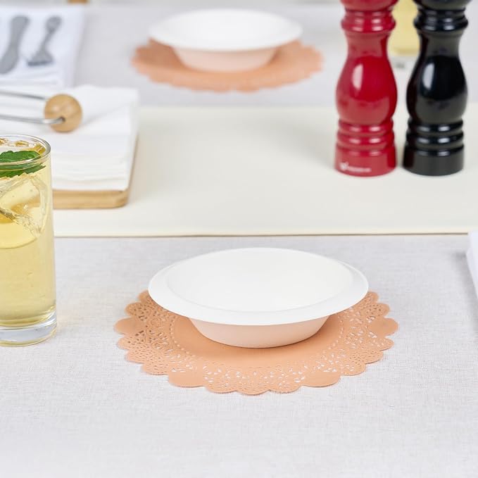 Pastry Tek 8 x 8 Inch Paper Lace Doilies, 4000 Disposable Table Doilies - Elegant Lace Finish, Long Lasting, Coral Paper Doily, for Pastries, Cupcakes, Desserts - Restaurantware