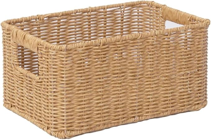 Natural Style Rattan Storage Basket with Handles, Waterproof & Durable Home Organizer