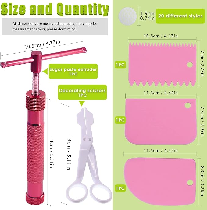 Keadic 37Pcs Rose Red Clay Fondant Extruder Cake Decorating Supplies Sugar Modeling Tool Set, Clay Extruder Gun with 20 Tips Sugar Extruder Disks & Ball Stylus Dotting Tool