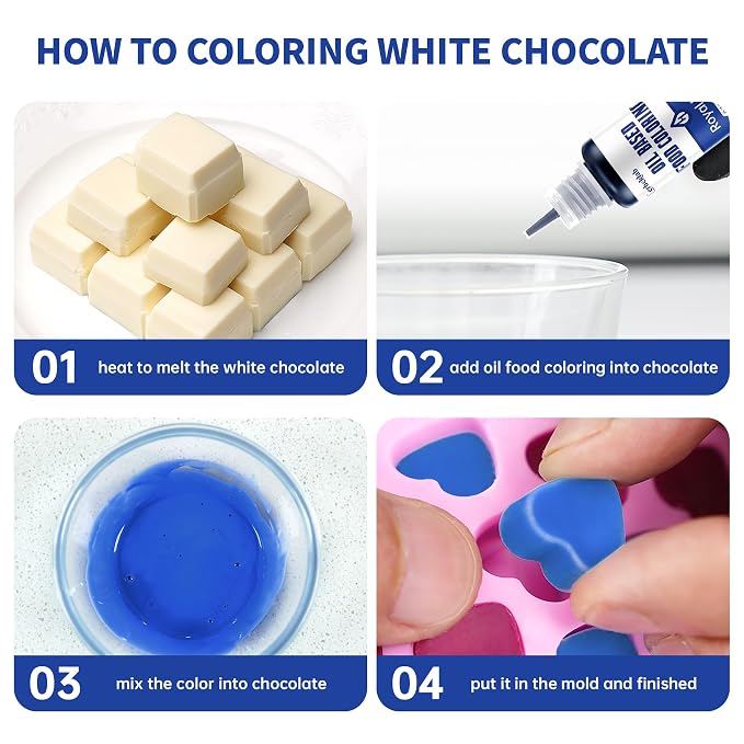 Oil Based Food Coloring for Chocolate 6 Colors x 20 ml Concentrated Oil Food Dye for Melting Chocolate Candy Melts Cake Pops Strawberries
