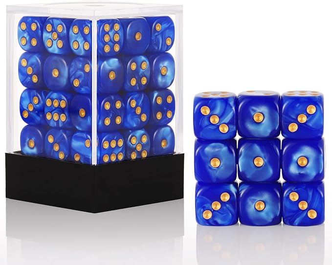 36 of Pack 12MM 6 Sided MINI Dice Set,Pearl Pattern Game Dice Set, 6 Sided Standard Dices for Yahtzee, Bunco or Teaching Math,with Portable Plastic Box(Deep Blue Pearl)
