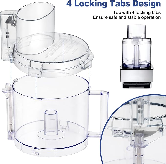 4 Locking Tabs DLC-005AGTXT1 Bowl and DFP-14NWBCT1X Cover 14-cup Food Processor Work Bowl Kits Fits Cuisinart DFP-14, DFP-14BCN, DFP-14BCNY Models