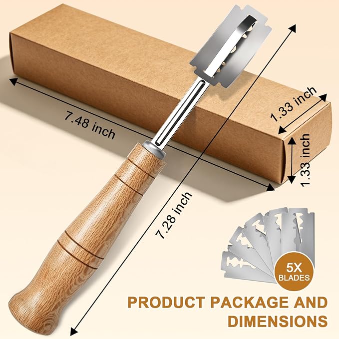 Bread Lame Sourdough Scoring Tool with Blade | Handcrafted bread lame, 5 replaceable blades & leather cover, premium sourdough baking tool for home artisan bakers
