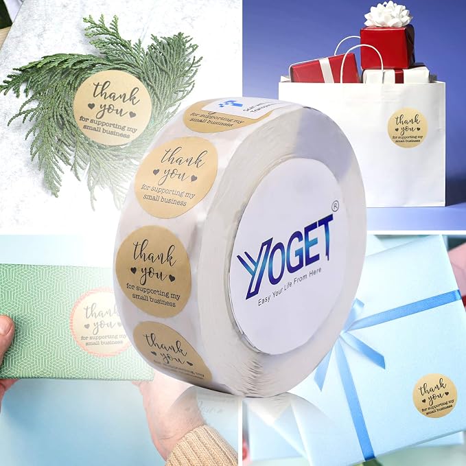 Yoget 1.5''Thank You for Supporting My Small Business Sticker, Thank You Stickers, 500 Labels Per Roll