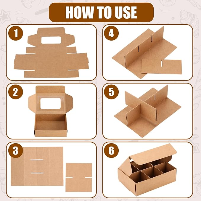 50 Pcs Kraft Treat Boxes with Window and Dividers, Empty Candy Truffle Baking Boxes, Square Cupcake Cookies Containers for Wedding Gift Giving (5 x 3.54 x 1.57 Inches,Brown)