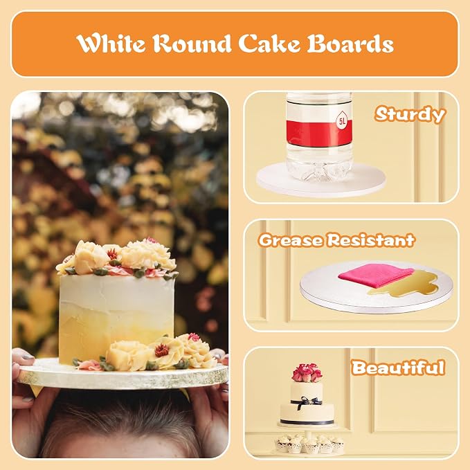 16 Inch Cake Drums,Smooth Edge Cake Board Round White(12-Pack) 1/2 Inch Thick,Sturdy Cake Boards for Birthday Wedding Heavy or Multi-Tiered Party Cakes