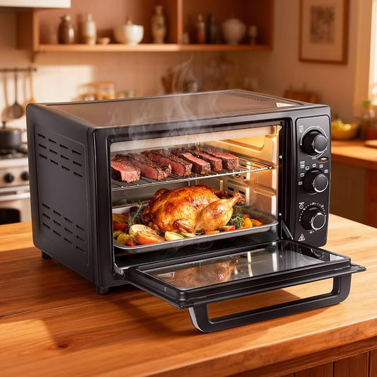 34QT/32L Kitchen Convection Oven, 1500W, Multi-Functional Countertop Toaster Oven with 60-Min Timer, Crispy Roast, Dehydrate, Rotisserie, 6 Accessories Included Black