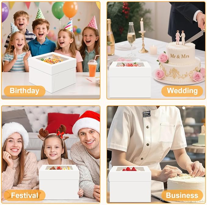 15 PCS Cake Boxes 12 Inch, 12x12x6 Inch Cake Box, 12 Inch Cake Box with Window, White Bakery Boxes, Large Baking Boxes, Cajas Para Pasteles, 12x12 Cake Boxes for Birthday, Wedding, Party, Business
