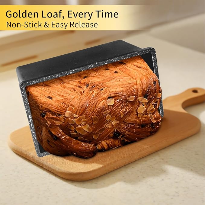 Cast Aluminum Pullman Loaf Pan with Lid, 8x4 Inch Nonstick Professional Bread Pan for Sourdough & Sandwich, Heavy Duty Warp-Proof, Superior Even Heat Distribution, Speckled Black