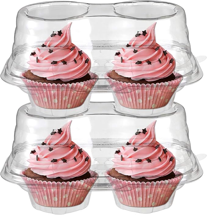 Bekith 60 Count 2-Compartment Plastic Cupcake Containers Disposable with Connected Airtight Lid, Clear Stackable Deep Dome Cupcake Carrier Holder Box for Cupcakes, Muffins, BPA Free