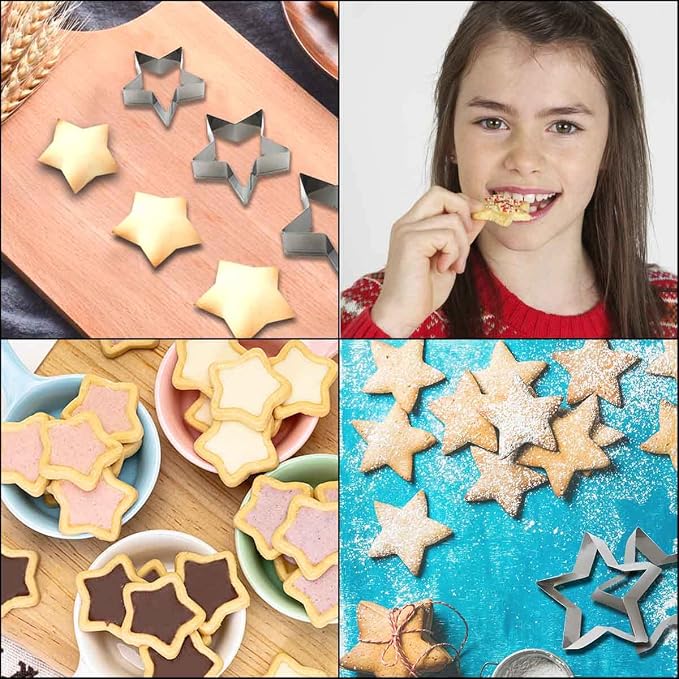 6 Pieces Star Cookie Cutters Set - Stainless Steel Five-Pointed Shaped Cutter, Biscuit Molds, Fondant Cake Cheese Cutter, Pastry Mold Bakeware Tools - Christmas Gifts (Assorted Sizes)