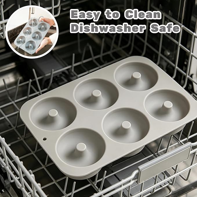 Aichoof Non-Stick Silicone Donut Pan Set of 3, BPA-Free, Easy Release(Grey) | 6-Cavity Food Grade LFGB Donut Mold, Dishwasher & Microwave Safe, Perfect Homemade Donuts