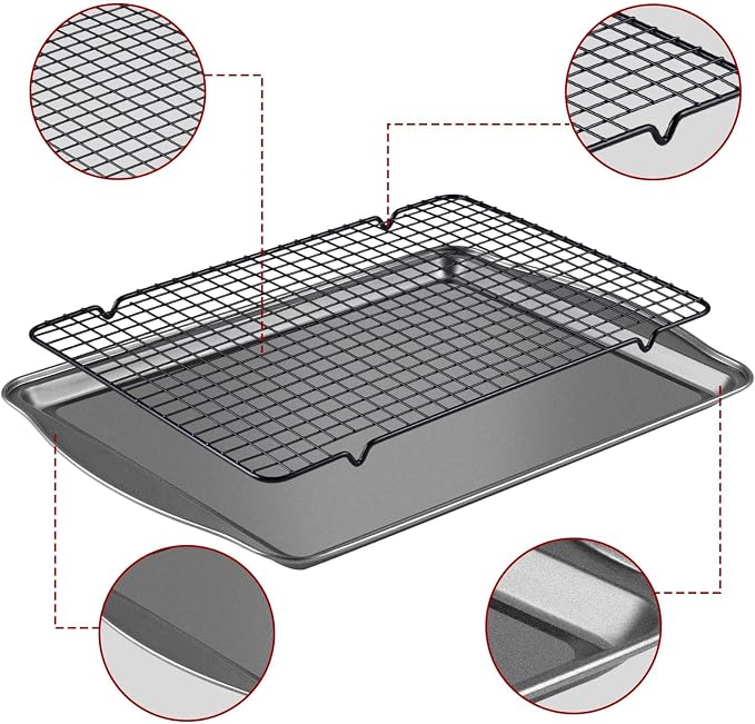 Hunnycook Baking Sheet with Rack Set - 3 Baking Sheets + 3 Cooling Racks, Carbon Steel Cookie Sheets & Cooling Racks in Multiple Sizes, Thickened & Warp-Resistant, Dishwasher Safe
