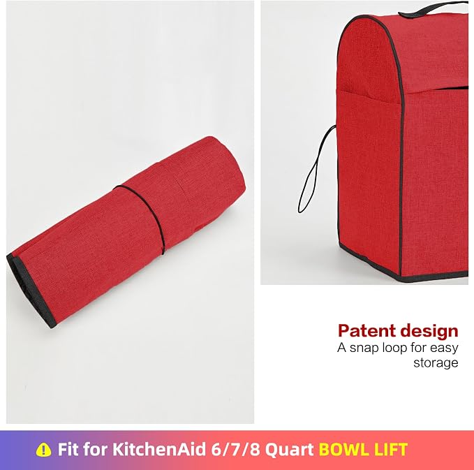 HOMEST Stand Quilted Mixer Cover with Zip Pocket for Kitchen Accessories | Fits KitchenAid 5/4.5 quart mixers, zipper pocket stores attachments and kitchen accessories, Red