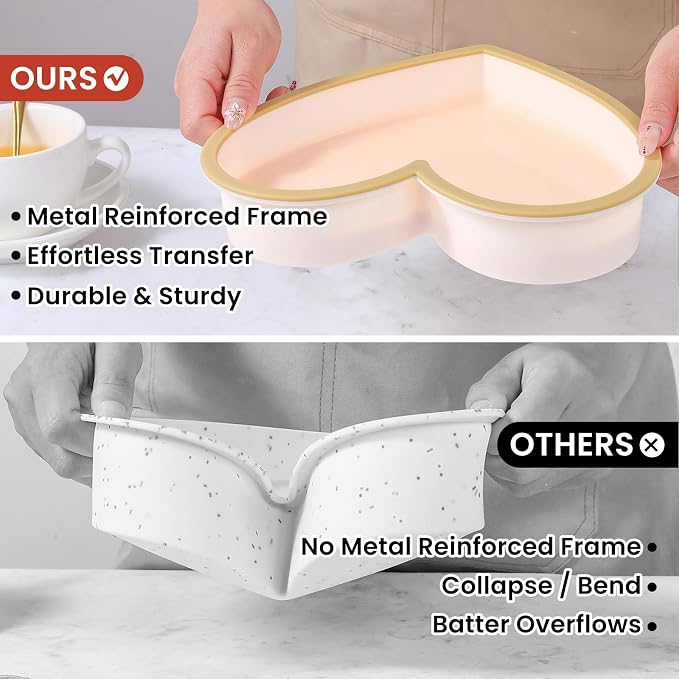 FUNBAKY Metal Reinforced Frame Silicone Heart Shaped Cake Pans - 10 Inch, Nonstick Molds for Cake Pan, Reusable and Easy to Release, Food Grade Silicone for Oven, Dishwasher, Freezer (2 Pack)
