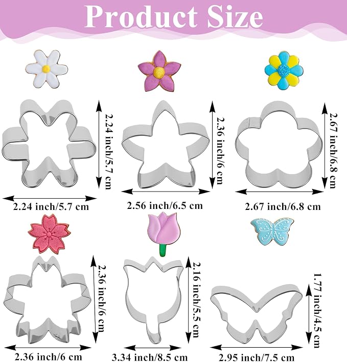 6PCS Flower Cookie Cutters, 3 Inch Stainless Steel Cookie Cutter Set with Daisy, Tulip & Butterfly Shapes, Baking Tools for Sugar Cookies, DIY Homemade Desserts (Assorted Designs)