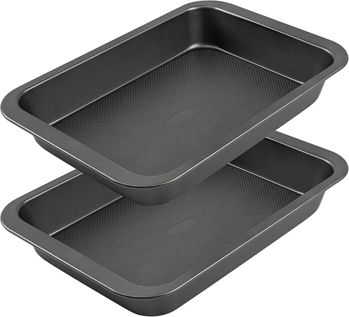 Tiawudi Cake Pan, Nonstick Baking Pan for Cake, Bread, Brownie or Lasagna, Heavy Duty Baking Dish with Diamond Texture Pattern and Wide Grips, Set of 2