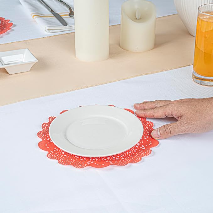 Restaurantware Paper Doilies 100 Pack of 8 Inch Lace Disposable Table Decor Red Round Shape Decorative Presentation
