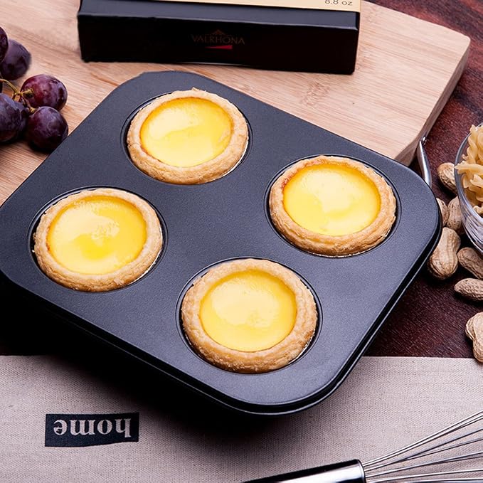 4 Cup Muffin Pan 8.5x 7.48” Air Fryer Small Oven Cupcake Baking Pan | Carbon Steel Nonstick No Toxic Bakeware 2 Pack Toaster Oven 1-2 Person Use