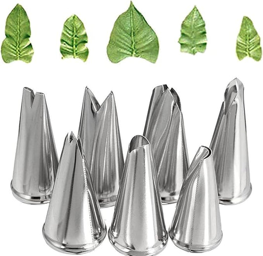 Dr.Pedi Leaf Piping Bags and Tips Set 7 Pieces Piping Tips Set Cake Decorating Tips Icing Piping Nozzles Set Cupcake Decorating Kit Cupcake Pastry Tool Stainless Steel