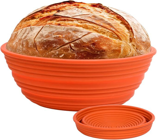 Webake 10" Large Round Silicone Bread Proofing Basket, Collapsible Silicone Banneton Basket for Sourdough Bread Baking, BPA-Free