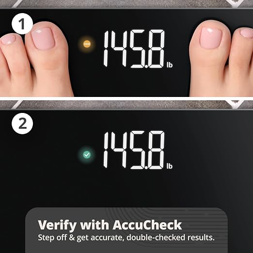 Greater Goods AccuCheck Digital Scale for Body Weight - Accurate Digital Bathroom Scale with High-Precision Sensors, Large Easy-to-Read Backlit Display, 400 lb Capacity, Auto Step-On (Black)