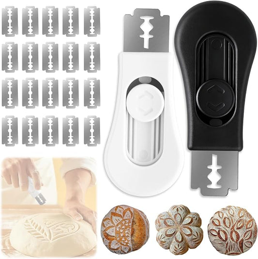 2 Pcs Magnetic Bread Lame, Professional Dough Scoring Tool, Extractable Blade, Hand Crafted Sourdough Bread Scoring Tool for Baking, Bread Making Knife with 20 Razor Blades