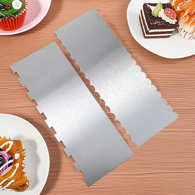 8.5 Inch Stainless Steel Cake Scraper Metal Cake Smoother Contour Double Sided Patterned Stripe Tool Pastry Cutter Leveler for Shapes of Mousse Butter Cream Cake Edges Decoration (Scraper 1#)