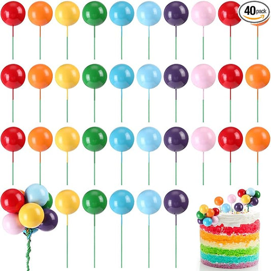Sieral 40 Pcs Mini Balloon Cake Toppers Colorful Rainbow Topper Round Clay Balls Cupcake Toppers for Birthday Baby Shower Wedding Party Decorations (Light Color,Foam)