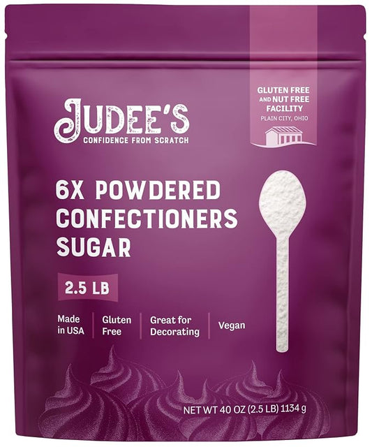 Judee’s 6X Powdered Confectioners Sugar 2.5 lb - 100% Non-GMO, Gluten-Free, and Nut-Free - 6X Size Perfect for Icings, Frostings, and Dusting Baked Goods