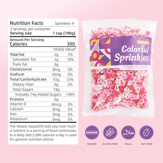 Valentines Sprinkles for cake decorating, 7 oz Heart Sprinkles, Red/Pink/White Love Confetti Sprinkles for Cupcake, Cookies, Ice Cream Topper, Edible Cake Decorationss, Baking Desserts