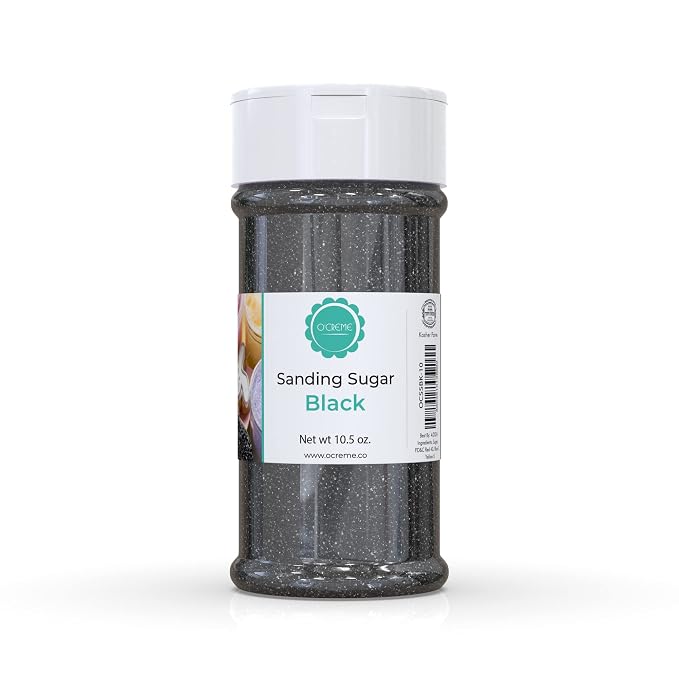 O’Creme Sanding Sugar for Cookie Decorating – Eye-Catching Black Sugar Crystals for Unique Cake Toppings – Extra Sugar for Cake Toppings, Cupcakes and Cookies – Ideal Decoration Solution - 10.5 Ounce, Black