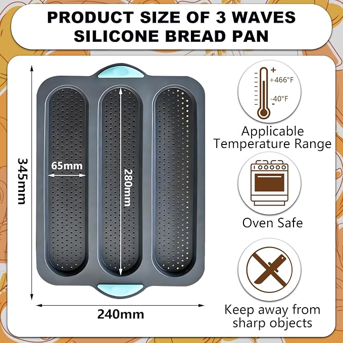 2 PCS Silicone Hamburger Bun Pan and Baguette Pan Set, Silicone Baguette Baking Mold,3 Wave French Bread Baking Tray,6 Cup Hamburger Bun Mold with Scraper for Homemade Bread Loaf Sandwich Donuts