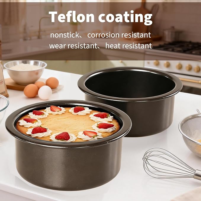 4 Inch Mini Cake Pans Set of 3, Small Round Carbon Steel Smash Cake Pans for Baking Individual Layer Cakes, Non-Stick Tiered Cheesecake Molds, Straight Edge & Dishwasher Safe