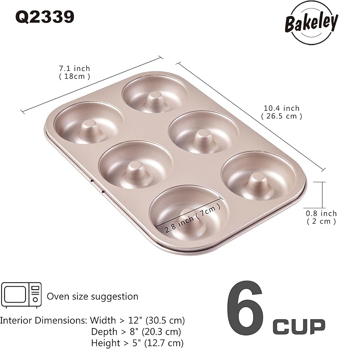 Non-stick 6-Cavity Donut Pans,Set of 2,Ring Doughnut Pan,Donut Pan for Baking(Champagne Gold)