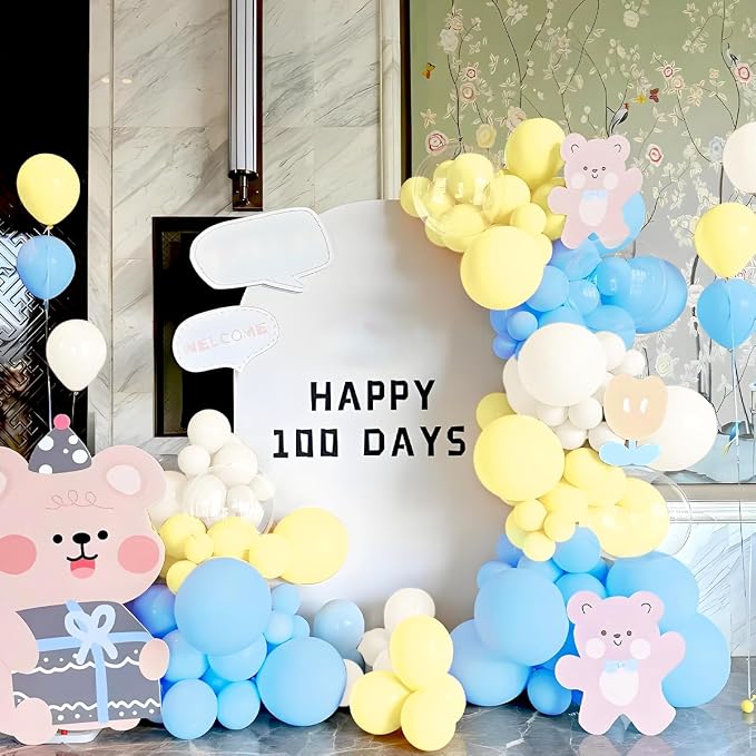 Pastel Yellow Blue White Balloon Garland Arch Kit, 160Pcs Latex Balloons Different Size 18 12 10 5 inch for Birthday Bridal Baby Shower Gender Reveal Wedding Retirement Party Decorations