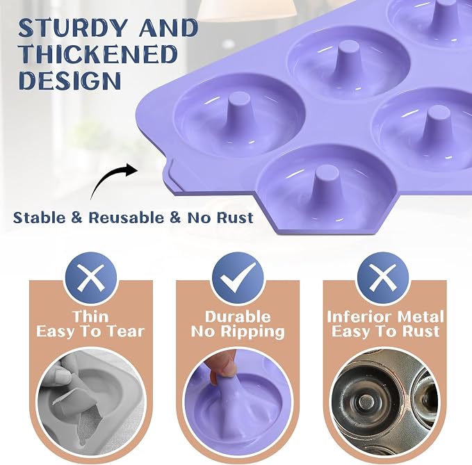 Silicone Donut Pan Baking: 3.5 Inch Doughnut Pans with Metal Frame -Nonstick Silicone Donut Molds for Baking Gluten Free Glazed Vegan Protein Donuts Bagel - for Oven Kitchen - Home Bakers