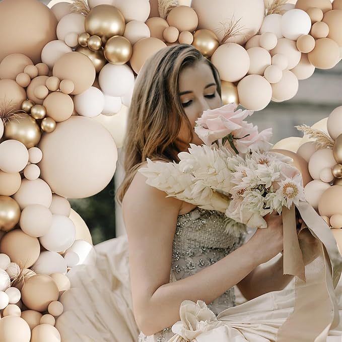 Sand White Gold Balloons Garland Arch Kit-106pcs Cream White Metallic Gold Nude Balloons for Boho Neutral Baby Shower Bridal Wedding Birthday Engagement Anniversary Decoration