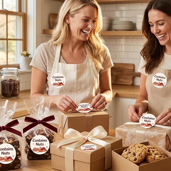 Louise Maelys 500 Pcs Contains Nuts Stickers -1.5 Inch Nut Allergen Allergy Warning Sticker Nuts Allergen Labels Allergic to Nuts for Baking,Food Safety,Retail and Restaurants