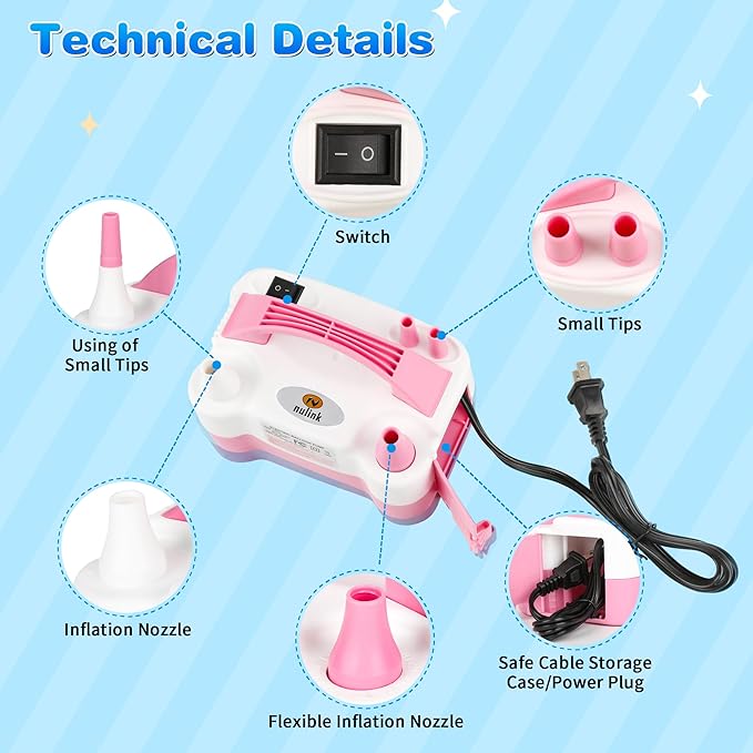 Nulink Electric Balloon Pump, Portable Electric Balloon Blower Machine Balloon Air Pump Dual Nozzle 110V 600W Balloon Inflator for Party Decorations