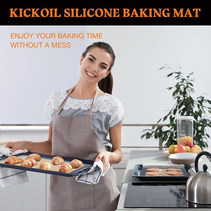 Silicone Baking Mat Large 3 Pack, 2 Half Sheets+1 Small Quarter Sheet,Reusable Non Stick Food Safe Baking Supplies Oven Liners Bakeware Mats for Cookies,Macarons,Bread, Pastry, Vegetables