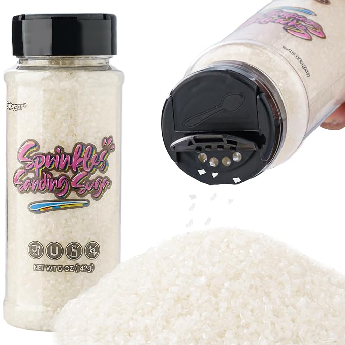 Sujoygar White Sanding Sugar Sprinkles, 5oz Edible White Sugar Crystals for Cocktails, Cake Sprinkles for Chocolate Ice Cream Toppings Cupcake Decoration Wedding Party Cookies Baking Dessert Food Supplies