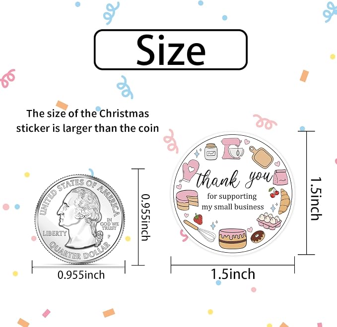 Heyfibro 500 PCS 1.5 Inch Thank You for Supporting My Small Business Stickers for Packing, Parties, Bags, Boxes(Baked Goods 2)