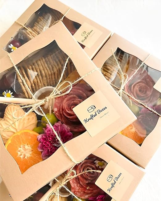 NPLUX 8x8x3 inch Kraft Cookie Boxes Candy Boxes with Window for Chocolate Covered Strawberry Donut Breakable Heart Baked Goods, Graduation Gifts Party Favors(30 Pack,Brown)