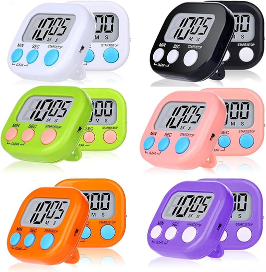 12 Pack Magnetic Digital Timers for Classroom & Kitchen – Loud Alarm Countdown Timer for Kids, Teachers, Cooking, Exercise – Large Display, Easy 3-Button Operation, Multi-Color