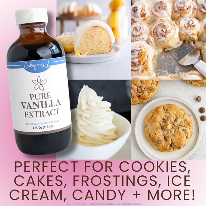 Cooking with Karli 100% Pure Vanilla Extract– Gluten Free, Kosher, Vegan, GMO Free – Premium Ethically Sourced Vanilla for Better Baking - 4 oz bottle